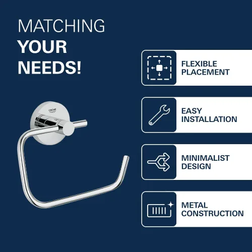 Vista 4 de GROHE 40689001 Essentials - Soporte para papel higiénico montado en la pared, color cromado Starlight