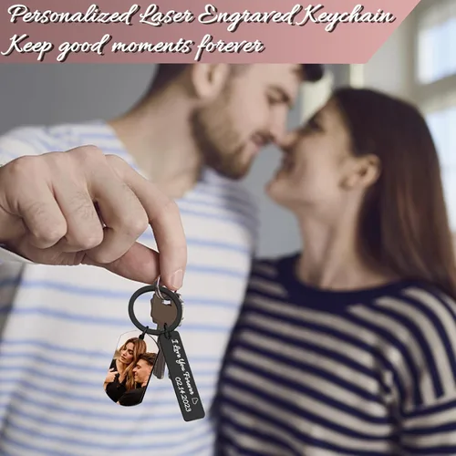 Vista 2 de Llavero personalizado con imagen, llaveros grabados personalizados con texto fotográfico, regalos personalizados para hombres, mujeres amantes