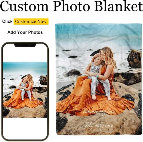Vista 2 de Manta personalizada con imagen, mantas personalizadas para adultos y niños, manta de fotos personalizable, mantas personalizadas como regalo