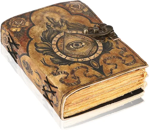 Vista 12 de Book of Spells - Diario encuadernado en cuero con papel de borde irregular, grimorio, diario impreso del Tercer Ojo, suministros de brujería