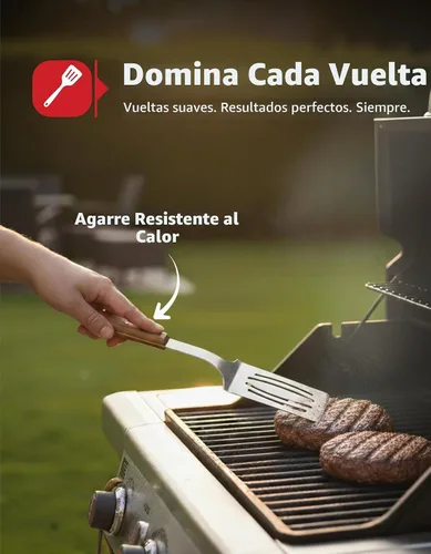 Vista 5 de Juego de herramientas profesionales para barbacoa de madera de acacia (3 piezas) – Kit de accesorios de parrilla de acero inoxidable resistente