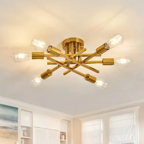 Vista 16 de ASGYISA Lámpara de Techo Semiempotrada de 8 Luces, Candelabro Sputnik de Metal Vintage Moderno Negro, Lámpara de Techo para Dormitorio Cocina