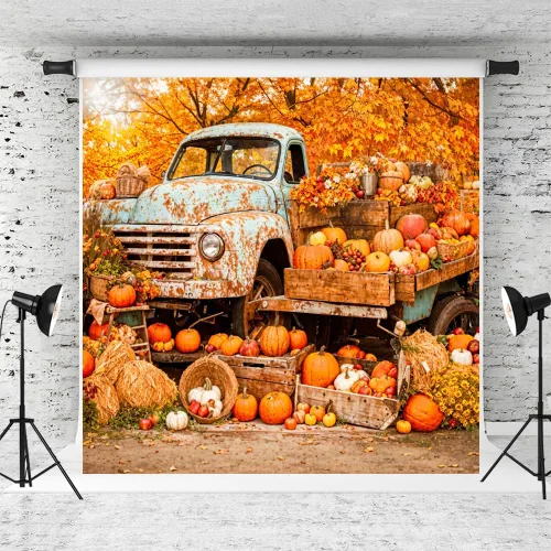 Vista 8 de Kate Fondo de fotografía para el día de Acción de Gracias, otoño, calabaza, decoración del hogar, fondo para niños, fiesta, estudio (7 x 5 pies)