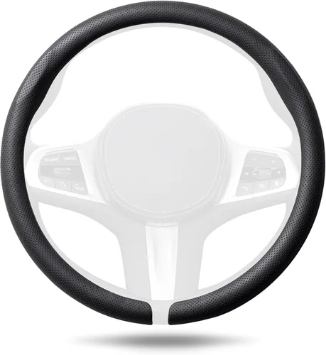 Vista 10 de Funda de cuero de napa para volante, ajuste rápido para ruedas de 14.5 a Negro