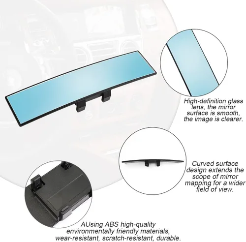 Vista 3 de XINLIYA Espejo retrovisor para automóvil, panorámico gran angular de 12 pulgadas, antirreflejo, espejo retrovisor automático con clip, superficie