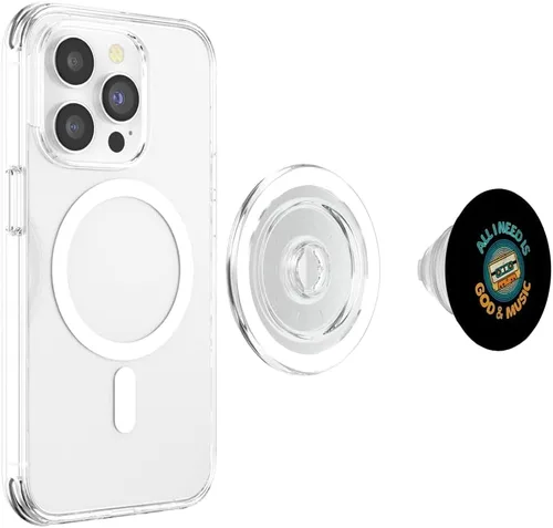 Vista 4 de God & Music Vintage Cassette Tape, Retro Boombox Faith Tee PopSockets MagSafe PopGrip for iPhone