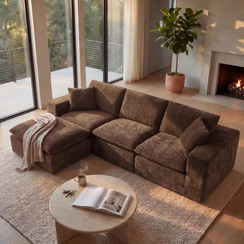 Vista 14 de Sofá nube modular en forma de L de 110 pulgadas con otomana móvil, cómodo sofá de 4 asientos de chenilla sin hueso con asiento profundo para sala