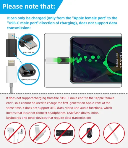 Vista 2 de Paquete de 3 adaptadores Lightning hembra a USB-C macho, tipo de carga para iPhone 11, iPad Pro, Samsung Galaxy S20, Note 10, LG V50, HTC U12, Nexus