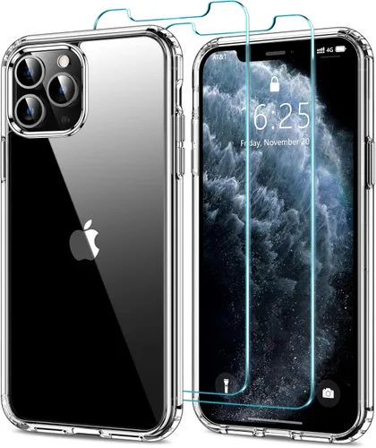Vista 42 de HOOMIL Funda para iPhone 11 con 2 protectores de pantalla de vidrio templado, no amarillea, protección contra caídas, arañazos, transparente, parte