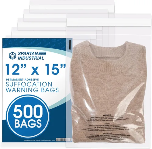 Vista 14 de Spartan Industrial - Bolsas de polietileno transparentes autosellantes de 10 x 12 pulgadas (1000 unidades) con advertencia de asfixia para embalaje