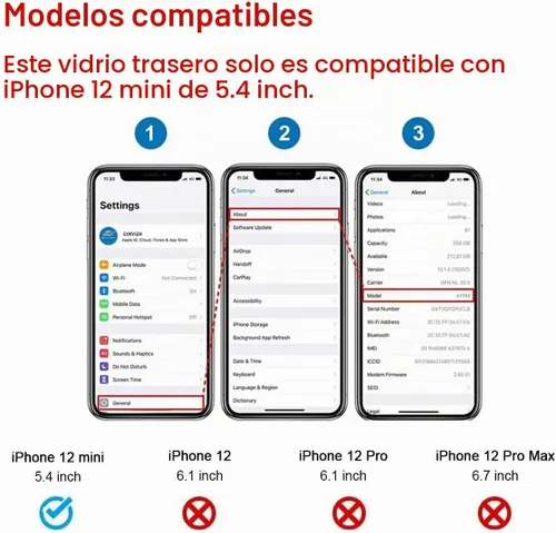 Vista 2 de Reemplazo de cristal trasero OEM para iPhone 12 mini 5.4 pulgadas (negro) con kit de herramientas de reparación