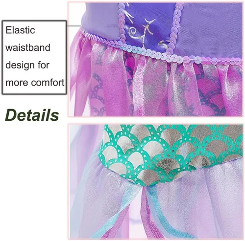 Vista 4 de Little Girls Princess Mermaid Costume for Girls Dress Up with Accessory for Christmas Birthday Party Supplies