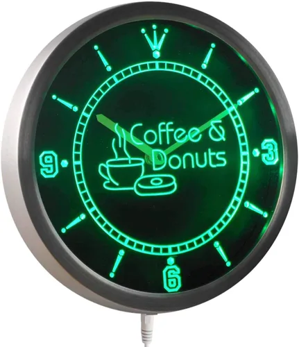Vista 3 de ADVPRO nc0300-b Reloj de pared LED con letrero de neón para café y donas abierto