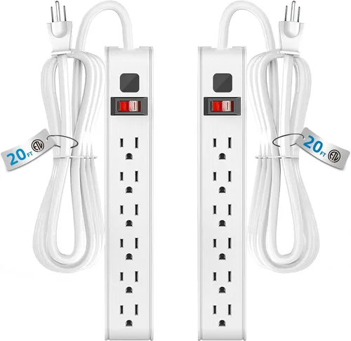 Vista 13 de Regleta protectora de sobretensiones, cable de extensión de 4 pies, protección contra sobretensiones de 600 julios, protección múltiple de 6 tomas