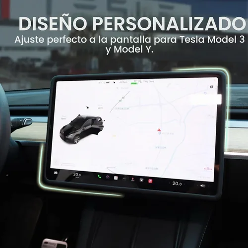Vista 4 de Rislobx Protector de pantalla para Tesla Model 3/Y, accesorios con marco inferior ampliado, protección de pantalla de consola central de silicona a