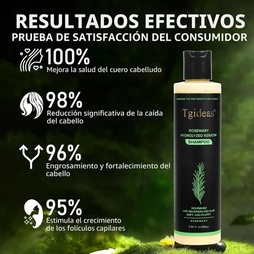 Vista 5 de Tgideas Champú orgánico para el crecimiento del cabello de romero para mujeres y hombres, champú natural espesante y fortalecedor con queratina
