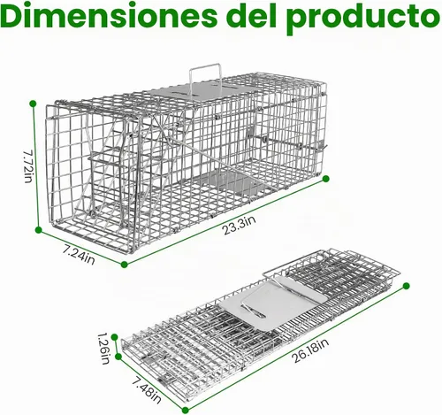 Vista 2 de Trampa de jaula para animales vivos de 23.3 x 7.2 x 7.7 pulgadas Trampas plegables de acero galvanizado para gatos callejeros, ardillas (<4.4 libras)