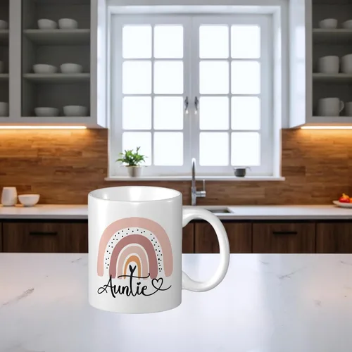 Vista 4 de Divertida taza de café para tía, regalo de cumpleaños/Navidad de sobrino/sobrino, taza de cerámica de arte arcoíris para tía, regalo lindo y único