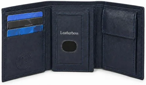 Vista 14 de Leatherboss - Cartera de piel para niños, delgada, compacta, con solapa y bolsillo para monedas, para hombres y mujeres, color negro