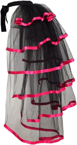 Vista 16 de Falda Victoriana Steampunk Bustle de 6 Capas con Cinturón Anudable de Tul Tutú Sobrefalda A-Negro
