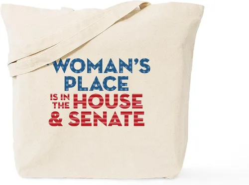 Vista 9 de CafePress A Woman's Place Is In The House & Senate, bolsa de lona natural, bolsa de compras reutilizable