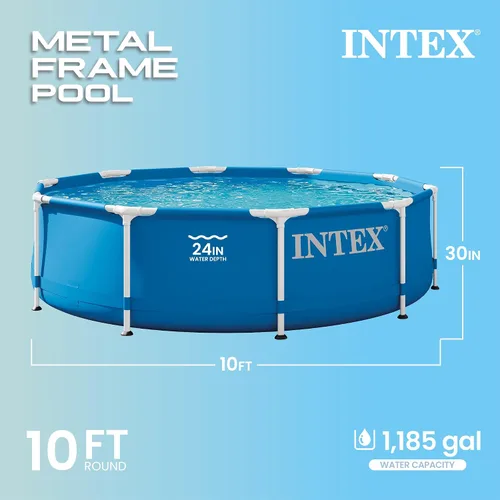 Vista 2 de INTEX 28201EH Juego de piscina sobre el suelo con marco de metal: 10 pies x 30 pulgadas - Incluye bomba de filtro de cartucho de 330 GPH