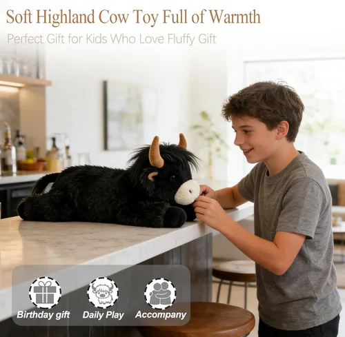 Vista 4 de Animales de peluche ponderados de 4 libras, lindos animales de peluche de vaca de las Tierras Altas ponderados - Juguetes de peluche de vaca