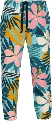 Vista 6 de ultaro Men's Casual Jogger Sweatpants Tropical Flowers and Palm Leaves Running Sweatpants with Pockets