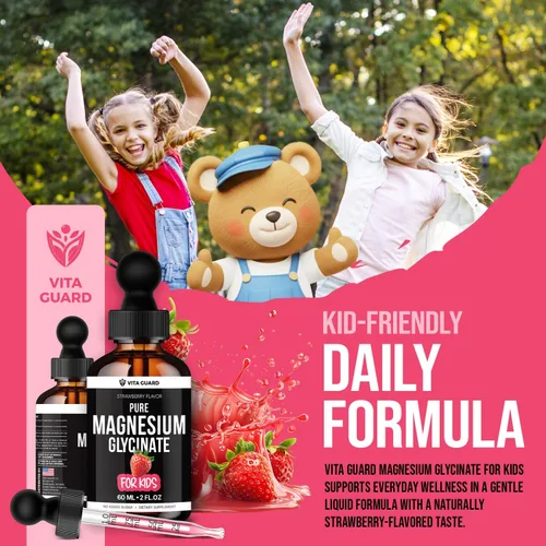 Vista 8 de Vita Guard Glicinato de magnesio puro para niños – Gotas de magnesio líquido de alta absorción para dormir, calma y apoyo muscular – Suplemento