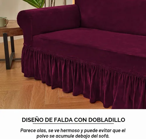 Vista 3 de NICEEC Funda para sofá biplaza, súper suave, 1 pieza, color rojo vino, elástica, universal, de elastano, para sala de estar, fácil ajuste, lavable