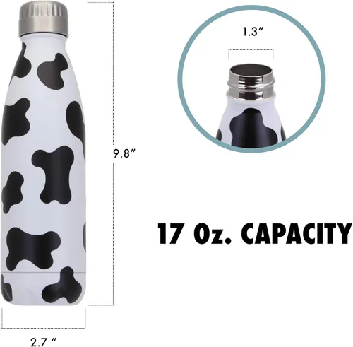 Vista 3 de Vastigo - Botella de agua con estampado de vaca, botella de acero inoxidable aislada de 17 onzas para mujer, bonito regalo de vaca, a prueba