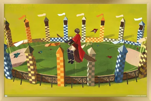 Vista 15 de Trends International The Wizarding World: Harry Potter - Póster de pared de Harry Quidditch, 14.72 x 22.37 pulgadas, versión enmarcada de madera