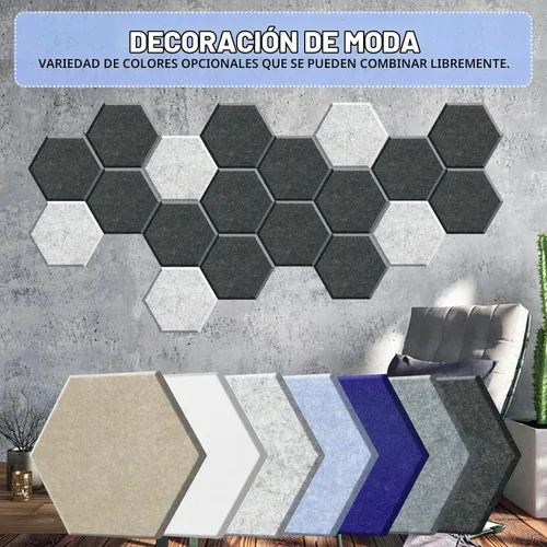 Vista 6 de SHJADE Paquete de 12 paneles acústicos autoadhesivos, acolchado hexagonal a Azul claro