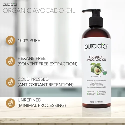 Vista 6 de PURA D'OR Aceites orgánicos de semilla de uva y aguacate de 16 onzas, paquete de aceites portadores 100% puros prensados en frío