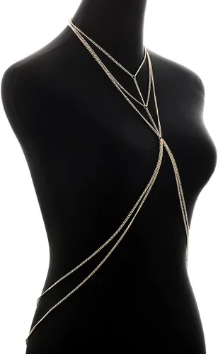 Vista 6 de Bounzhi Arnés de cadena para el cuerpo, sexy, plateado, collar de joyería para el cuerpo, cadenas de bikini para mujeres y niñas (plata)