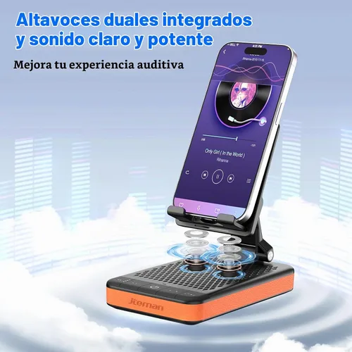 Vista 6 de JTEMAN Altavoz Bluetooth con soporte de teléfono de carga, portátil