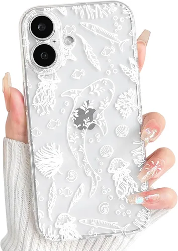 Vista 81 de NITITOP Funda para iPhone 13 Clear Sea Animal - Pez negro Pescado Negro