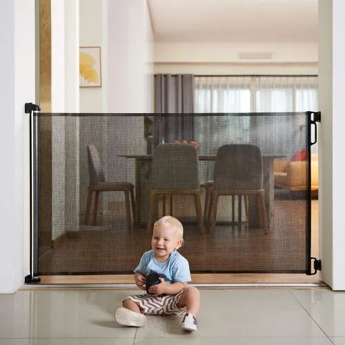 Vista 9 de EasyBaby Puertas retráctiles extra anchas para bebé, 33 pulgadas de alto, se extienden hasta 71 pulgadas de ancho, seguridad negra/niños, puertas