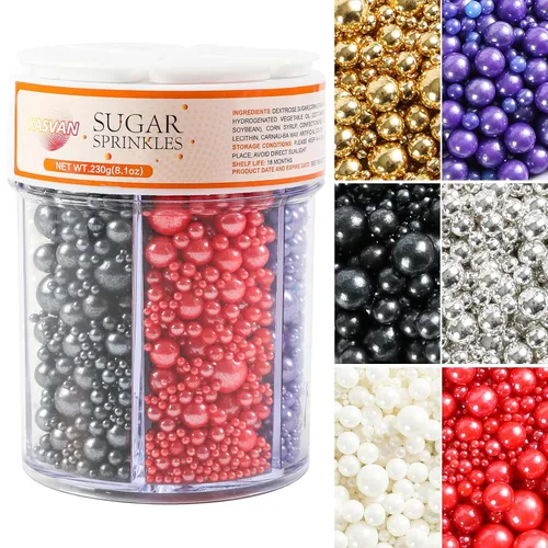 Vista 12 de KASVAN Chispas de perla negra, mezcla de 6 tamaños para decorar pasteles, 230g/8.1oz, decoraciones de pastel para hornear, aderezos de helado y Negro