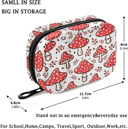 Vista 3 de Fustylead Organizador estético de píldoras de hongos rojos Amanita, bolsa de viaje, pequeño estuche portátil para píldoras para vitaminas y aceite