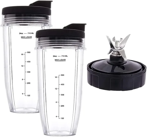 Vista 5 de Vasos de 24 onzas con hoja para llevar, 7 aletas, para licuadora Ninja IQ BN801 SS101 BL480-30 BL641 BL642-30