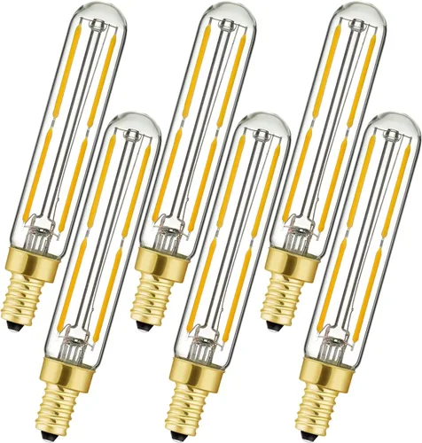 Vista 16 de Leools Bombilla LED regulable de 4 W, igual a 2500 K, ámbar blanco cálido T6 E12, bombilla de 40 vatios para candelabros, ventilador de techo