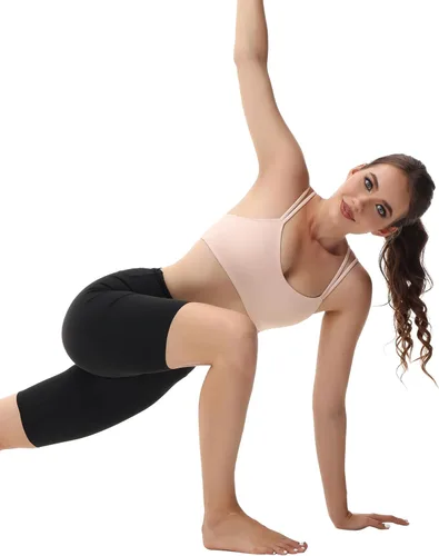Vista 5 de Attifall Sujetador deportivo corto con copa BC, de bajo impacto, con correa de espagueti, para yoga, gimnasio, entrenamiento
