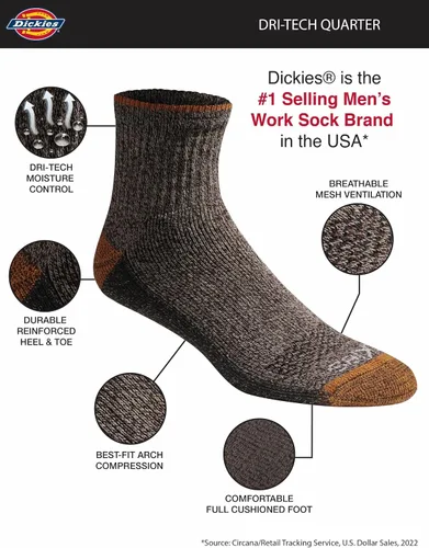 Vista 34 de Dickies Calcetines Dri-Tech para hombre con control de humedad, disponibles en tallas M-XXL (6, 12, 18 pares)