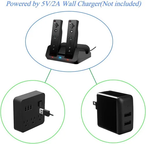 Vista 8 de Wii U Charger Dock Station for Wii Remote & Wii U Gamepad with 2 Rechargeable Batteries Charging Cable Led Indicator -Black