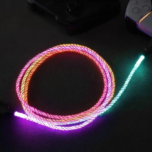 Vista 7 de PlayVital Cable de carga iluminado de 3.28 pies para controlador PS5, cable de carga USB tipo C para Gamepad, cable de datos universal con luz LED