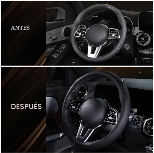 Vista 7 de Funda de cuero de napa para volante, ajuste rápido para ruedas de 14.5 a Negro