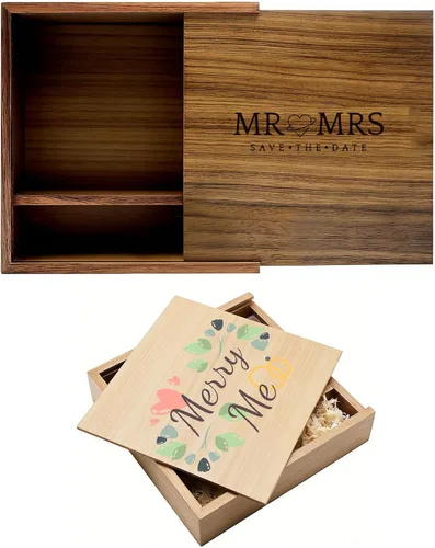 Vista 11 de Caja de regalo de madera pequeña personalizada con tapa deslizante, caja USB de recuerdo de madera personalizada con grabado láser con nombre