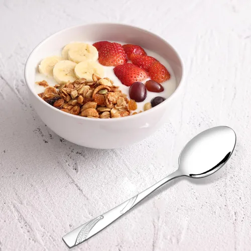 Vista 8 de Cuchara de postre de acero inoxidable de 16 piezas, juego de cubiertos de cuchara de postre de 6.02 pulgadas 6.02-Inch, Dessert Spoons, Cutlery