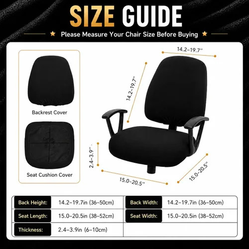 Vista 6 de Fundas elásticas resistentes al agua para sillas de computadora - Protectores lavables para respaldo giratorio y asiento para mascotas - Negro